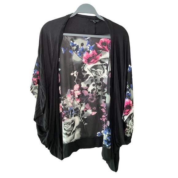Maison & Coupe Cocoon Cardigan Sweater Open Front Floral Print Black Large - Picture 1 of 3